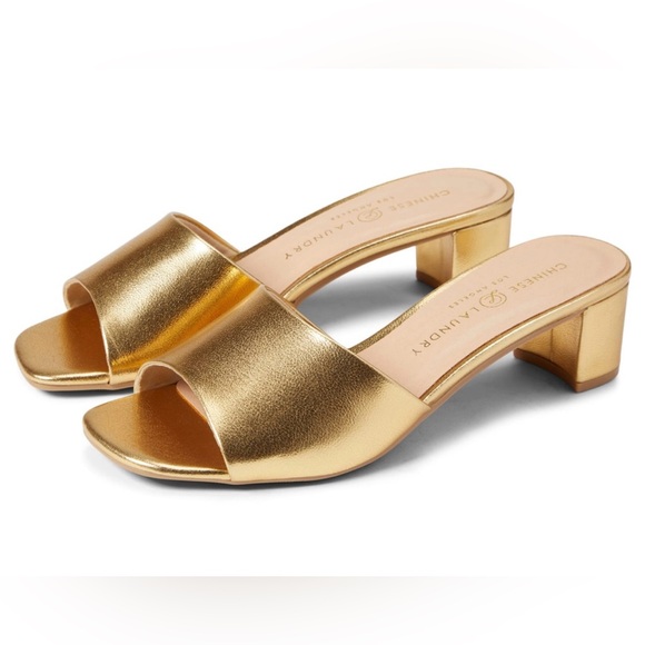 Chinese Laundry Shoes - New Chinese Laundry Lana Gold Block Heel Sandals Slides size 7.5